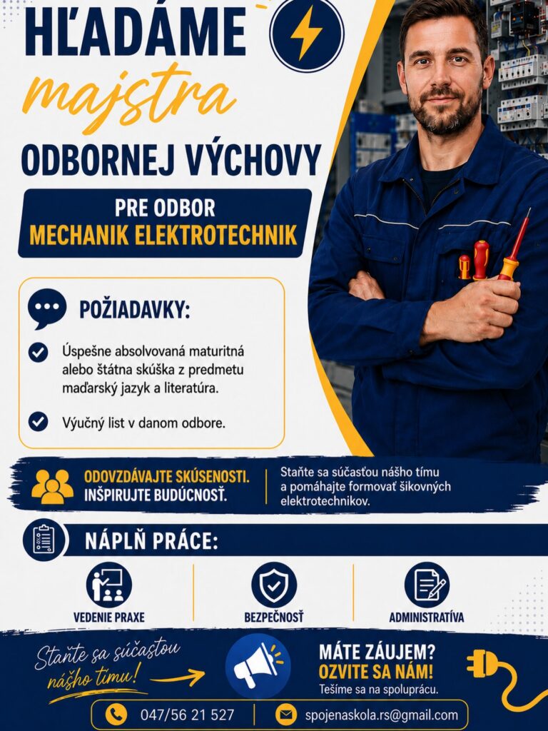 Hľadáme majstra odbornej výchovy! Staňte sa súčasťou nášho tímu a odovzdávajte svoje…